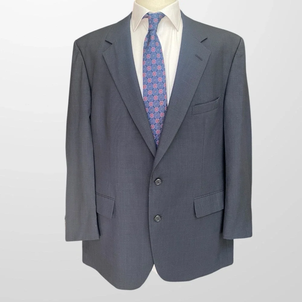 Vtg Brooks Brothers 48L Union Made in USA Wool Glen Plaid Navy Black Blazer Wool